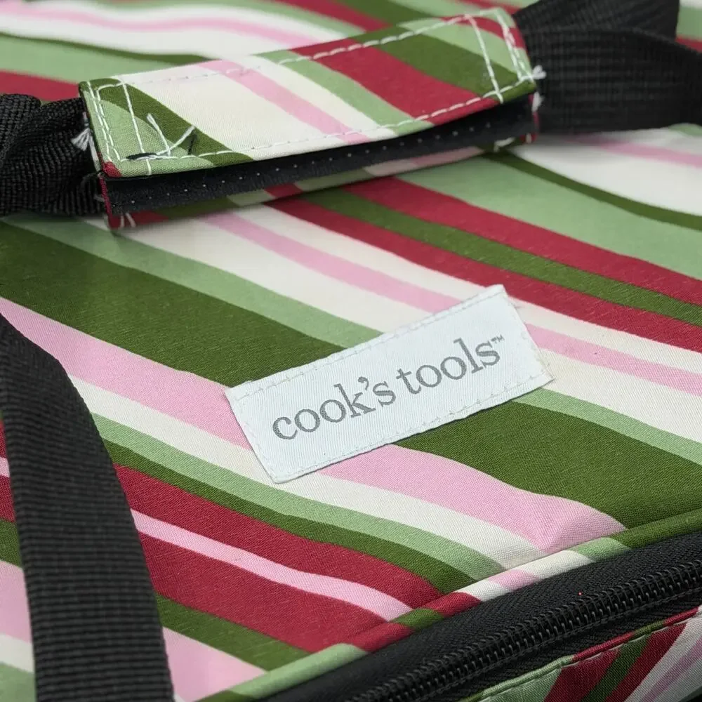 Cook’s Tools Insulated Casserole Carrier Pink Green Striped 14.5 Inch